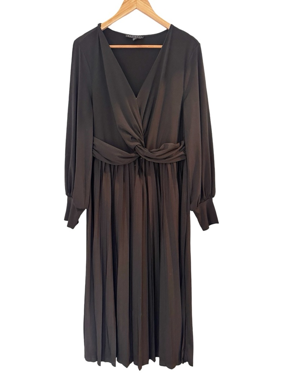 ELOQUII Plus Size Knot Front Pleated Skirt Dress Black 16 - Picture 3 of 11